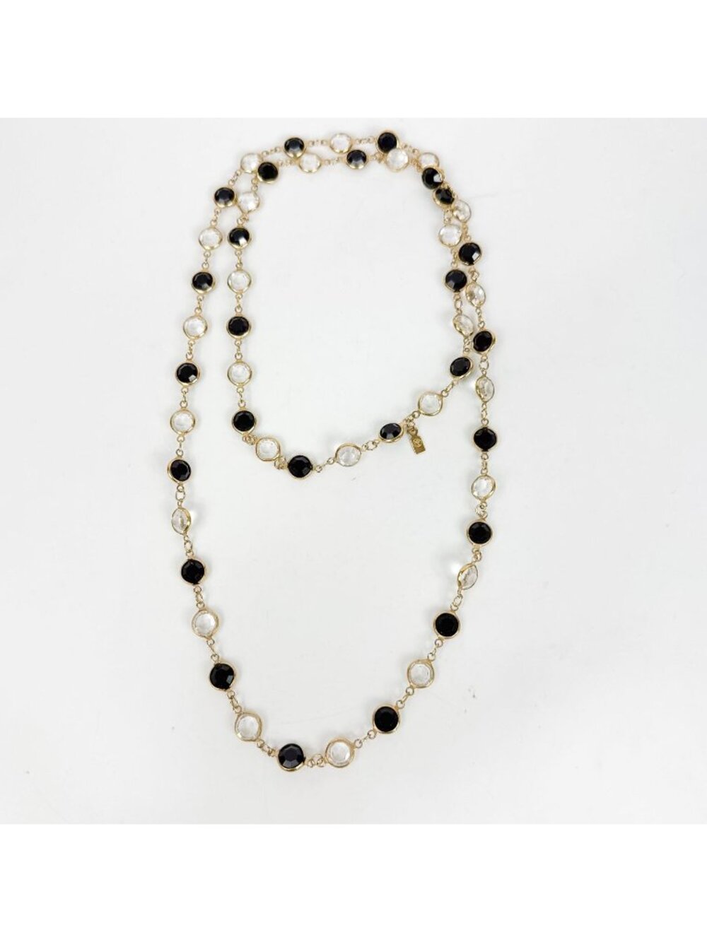 Swarovski Gold Tone Open Black And Clear Bezel Crystals Necklace 36